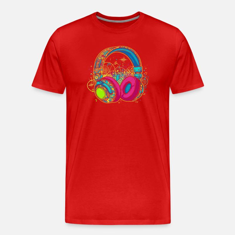 Lebendiges abstraktes Kopfhörerdesign - Männer Premium Bio T-Shirt - Rot