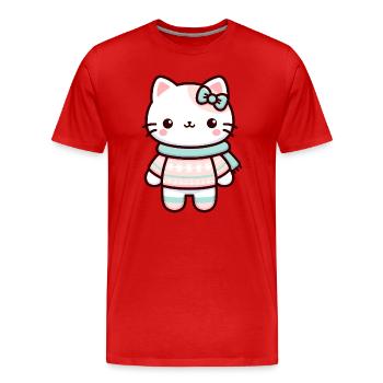 Mignon chat d’hiver illustration - T-shirt bio Premium Homme - rouge - Devant - Damien (186cm)