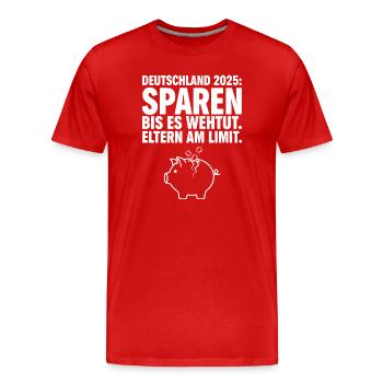 Sparen bis es wehtut - Männer Premium Bio T-Shirt - Rot - Vorne - Damien (186cm)