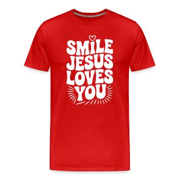 Lächle Jesus Liebe dich - Männer Premium Bio T-Shirt - Rot - Vorne - Damien (186cm)