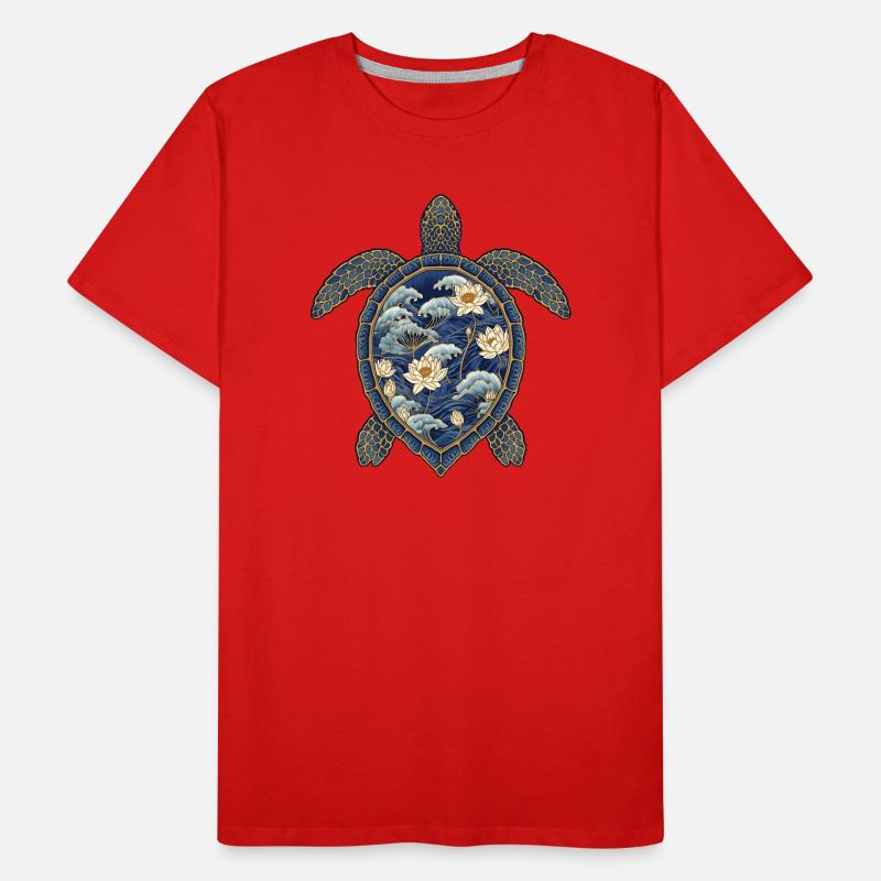 Turtle Porcelain Pattern - Lotus & Waves Men's Premium Organic T-Shirt