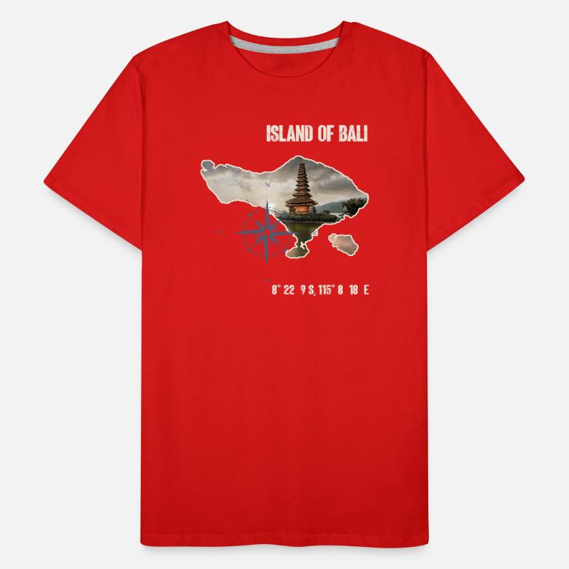 Bali island outline with temple and compass Men's Premium Organic T-Shirt
