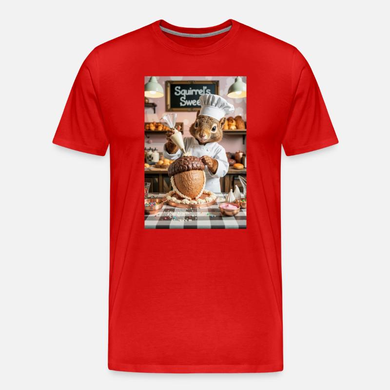 Humanoider Eichhörnchen-Koch mit Schokoladenkuchen - Männer Premium Bio T-Shirt - Rot