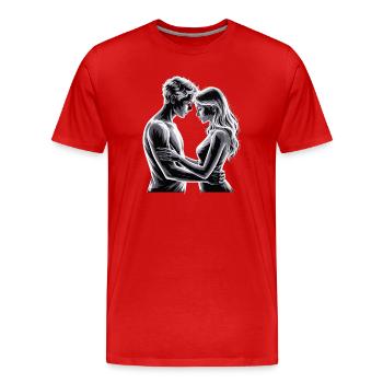 Portrait de couple intime en noir et blanc - T-shirt bio Premium Homme - rouge - Devant - Damien (186cm)