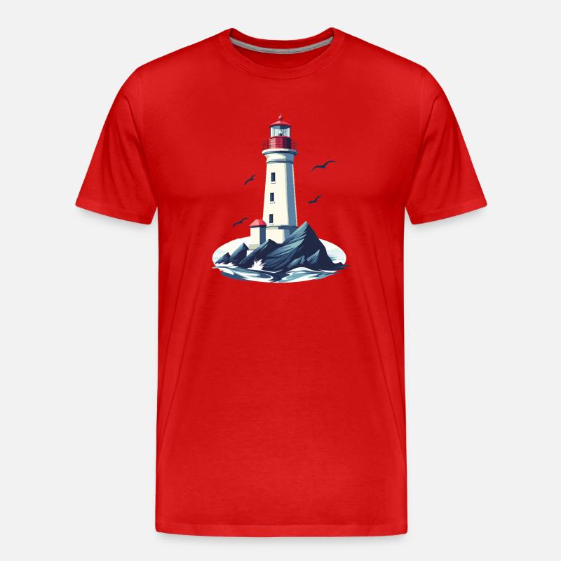 Leuchtturm auf felsiger Küste - Männer Premium Bio T-Shirt - Rot