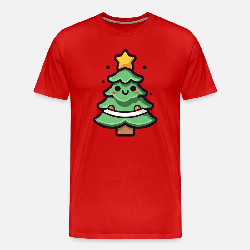 Kawaii Weihnachtsbaum Illustration - Männer Premium Bio T-Shirt - Rot