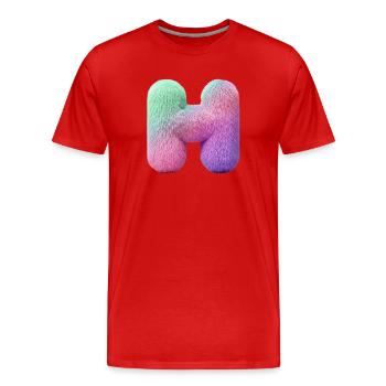 Lettre H en aspect fourrure pastel et dégradé de couleurs - T-shirt bio Premium Homme - rouge - Devant - Damien (186cm)