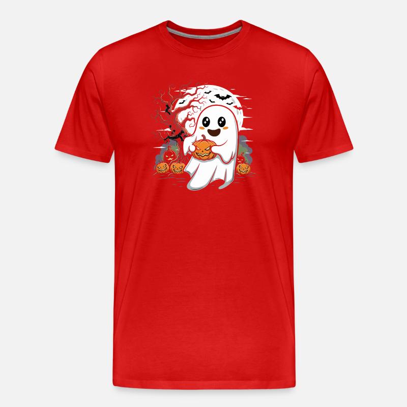 Cute Ghost with Jack-O-Lantern - Men's Premium Organic T-Shirt - red
