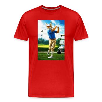 Humanoider Coyote-Golfer in Aktion - Männer Premium Bio T-Shirt - Rot - Vorne - Damien (186cm)