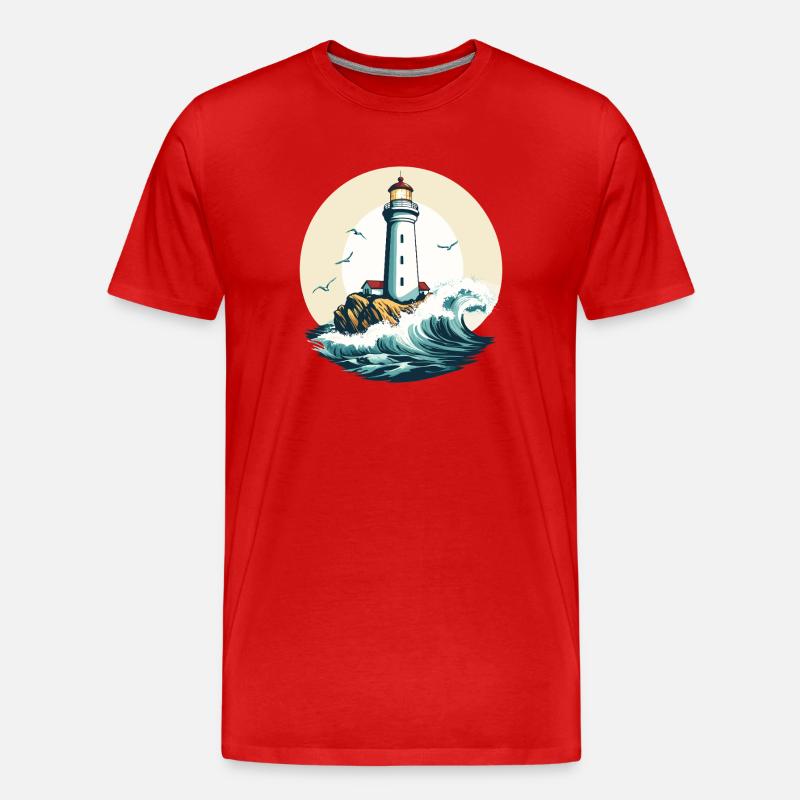 Leuchtturm am Meeresufer - Männer Premium Bio T-Shirt - Rot