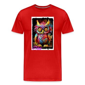 Poupée hibou colorée du monde fantastique, figurine textile de conte de fées - T-shirt bio Premium Homme - rouge - Devant - Damien (186cm)