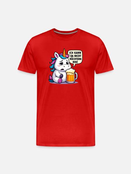 Betrunkenes Einhorn mit Bier - Männer Premium Bio T-Shirt - Rot