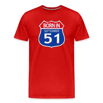 Né_en_septembre_51 - T-shirt bio Premium Homme - rouge - Devant - Damien (186cm)