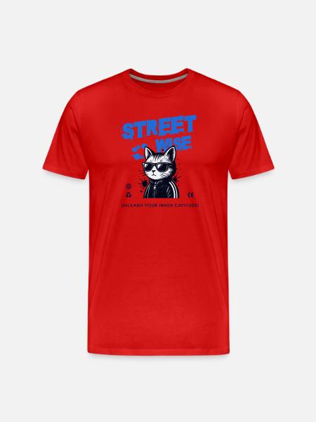 Raffinierte Streetwear-Katze - Männer Premium Bio T-Shirt - Rot