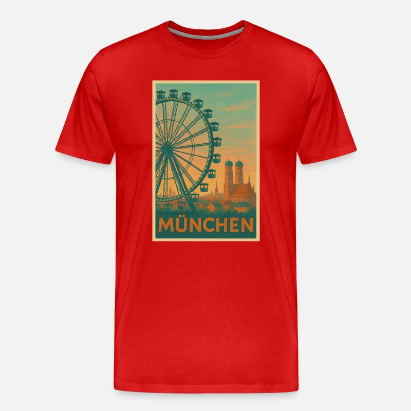 Historischer Münchner Riesenrad-Silhouette - Männer Premium Bio T-Shirt - Rot