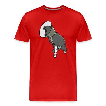 Adorable Injured Dog with Bandage and Cone - Men's Premium Organic T-Shirt - red - Front - Damien (186cm)