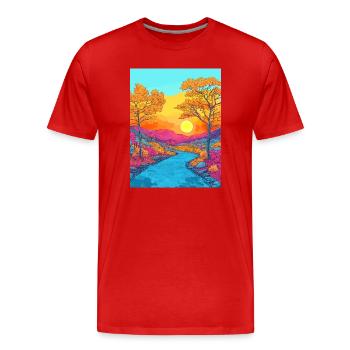 Lebendige Herbstlandschaftsszene - Männer Premium Bio T-Shirt - Rot - Vorne - Damien (186cm)