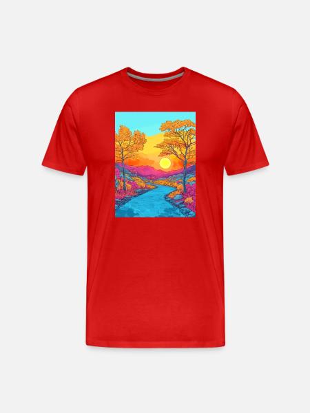 Lebendige Herbstlandschaftsszene - Männer Premium Bio T-Shirt - Rot