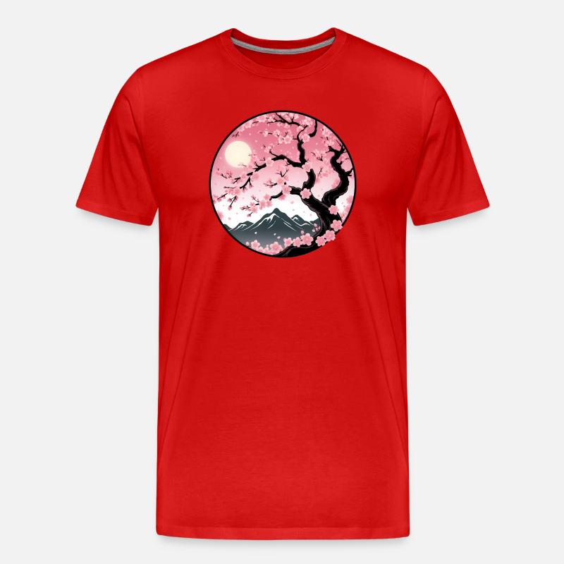 Paysage de montagne de cerisier en fleurs - T-shirt bio Premium Homme - rouge