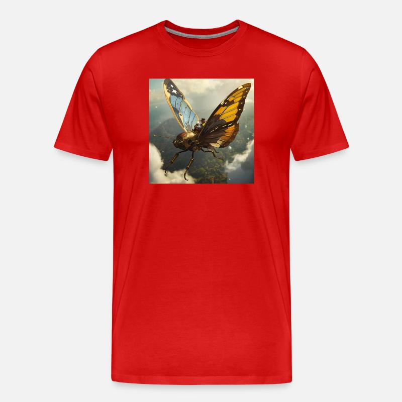 Steampunk Butterfly Abenteuer - Männer Premium Bio T-Shirt - Rot