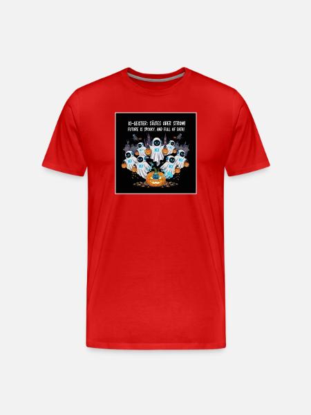 KI-Geister: Süßes oder Strom ! - Männer Premium Bio T-Shirt - Rot