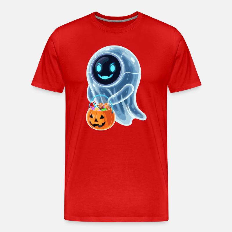 Robot Ghost with Pumpkin Bucket - Men's Premium Organic T-Shirt - red