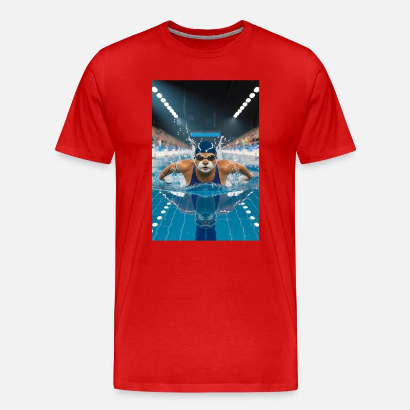Humanoider Otter im Pool - Männer Premium Bio T-Shirt - Rot