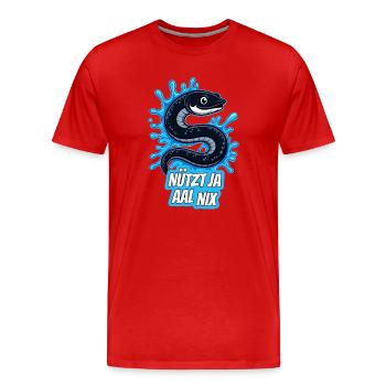 jeu de mots allemand "Nützt ja Aal Nix" Boucles d'anguille de dessin animé - T-shirt bio Premium Homme - rouge - Devant - Damien (186cm)