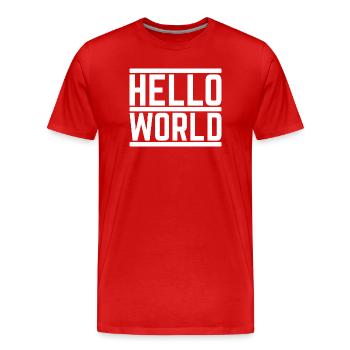 Typographie Contrastée 'Hello World' - T-shirt bio Premium Homme - rouge - Devant - Damien (186cm)