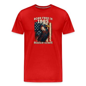 Né libre en 1983 – 42 ans fort et fier - T-shirt bio Premium Homme - rouge - Devant - Damien (186cm)