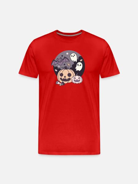 Halloween Kawaii Design Pumpkin Ghost Bat - Men's Premium Organic T-Shirt - red