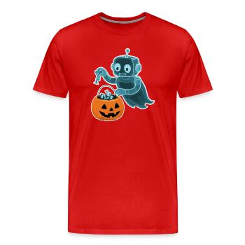 Gespenstischer Minibot mit Kürbiskorb - Männer Premium Bio T-Shirt - Rot - Vorne - Damien (186cm)