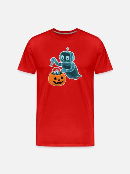 Spooky Minibot with Pumpkin Basket - Men's Premium Organic T-Shirt - red