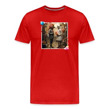Verliebte Pärchen Antrag Vogelmasken Blumenladen - Männer Premium Bio T-Shirt - Rot - Vorne - Damien (186cm)