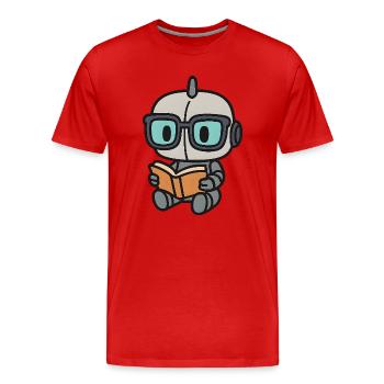 Geek Roboter mit Brille und Buch - Männer Premium Bio T-Shirt - Rot - Vorne - Damien (186cm)