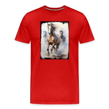 Aquarelllauf Wildpferde Strand Sand Lebensfreude - Männer Premium Bio T-Shirt - Rot - Vorne - Damien (186cm)