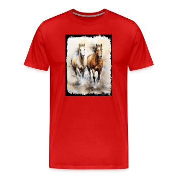 Illustration aquarelle de chevaux sauvages en mouvement - T-shirt bio Premium Homme - rouge - Devant - Damien (186cm)