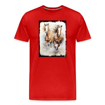 Galoppierende Wildpferde Wasserfarbenkunst Strand  - Männer Premium Bio T-Shirt - Rot - Vorne - Damien (186cm)