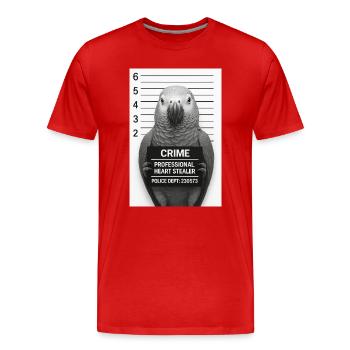 Perroquet en interrogatoire – Voleur de cœur - T-shirt bio Premium Homme - rouge - Devant - Damien (186cm)