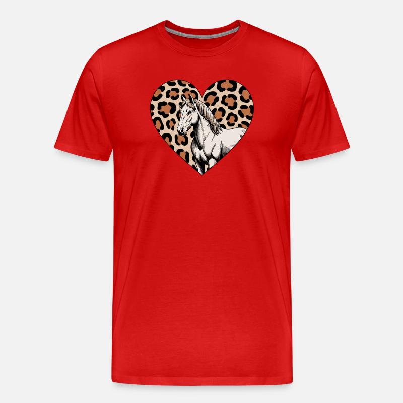 Leopard Herz mit Pferd - Männer Premium Bio T-Shirt - Rot