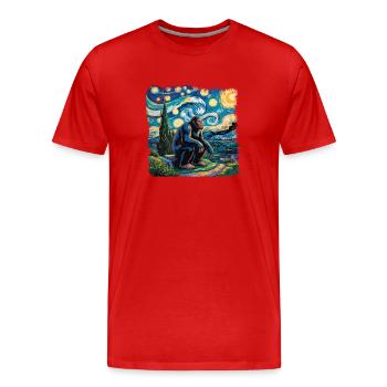 Starry Night Bigfoot Scene - Men's Premium Organic T-Shirt - red - Front - Damien (186cm)