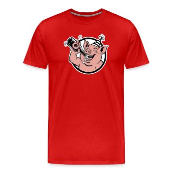 Cochon avec bouteille de célébration - T-shirt bio Premium Homme - rouge - Devant - Damien (186cm)