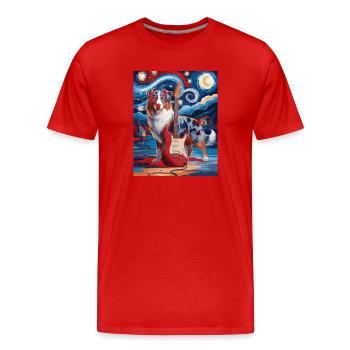 Sternennacht Hund mit E-Gitarre - Männer Premium Bio T-Shirt - Rot - Vorne - Damien (186cm)