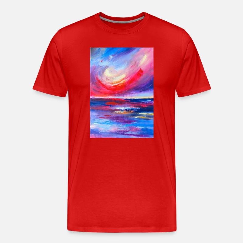 Lebendiges Sonnenaufgangs-Seelandschafts-Kunstwerk - Männer Premium Bio T-Shirt - Rot