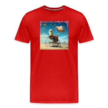 Surrealist dream world of senior woman in wheelchair - Men's Premium Organic T-Shirt - red - Front - Damien (186cm)