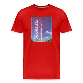 Design néon de la tour de télévision de Berlin - T-shirt bio Premium Homme - rouge - Devant - Damien (186cm)