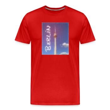 Design néon de la tour de télévision de Berlin - T-shirt bio Premium Homme - rouge - Devant - Damien (186cm)