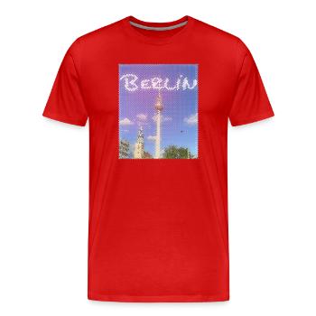 Design néon de la tour de télévision de Berlin - T-shirt bio Premium Homme - rouge - Devant - Damien (186cm)