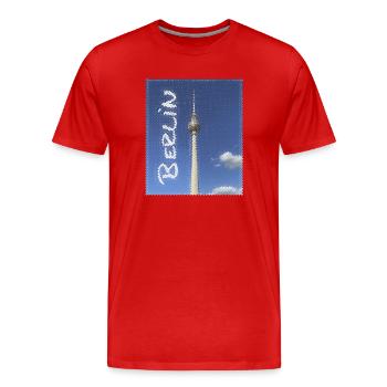 Berlin Fernsehturm Neon Design - Männer Premium Bio T-Shirt - Rot - Vorne - Damien (186cm)