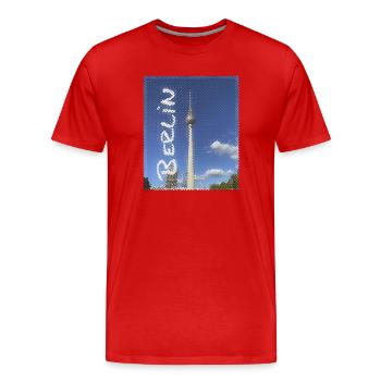 Design néon de la tour de télévision de Berlin - T-shirt bio Premium Homme - rouge - Devant - Damien (186cm)